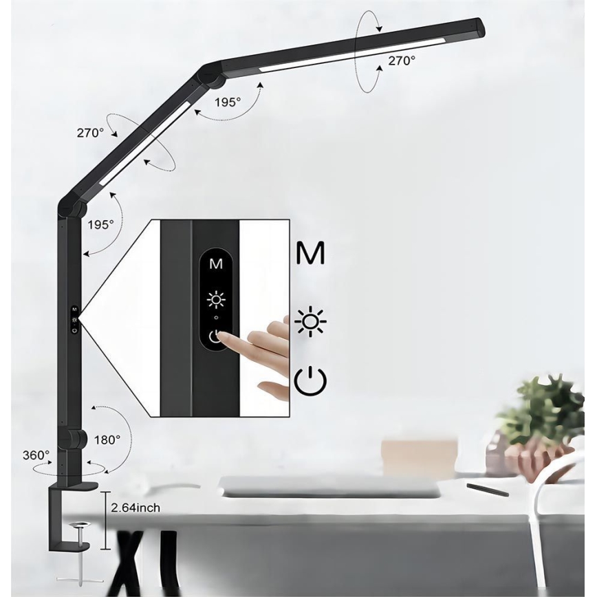 Candeeiro de mesa táctil LED com regulação LED/12W/230V 3000/4000/5000/6500K CRI 92 preto