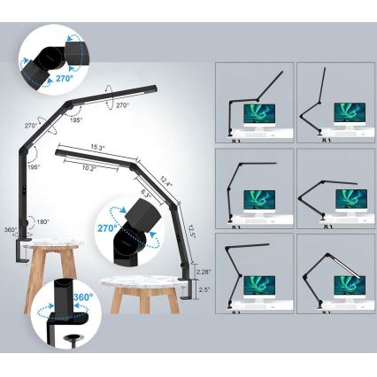 Candeeiro de mesa táctil LED com regulação LED/12W/230V 3000/4000/5000/6500K CRI 92 preto