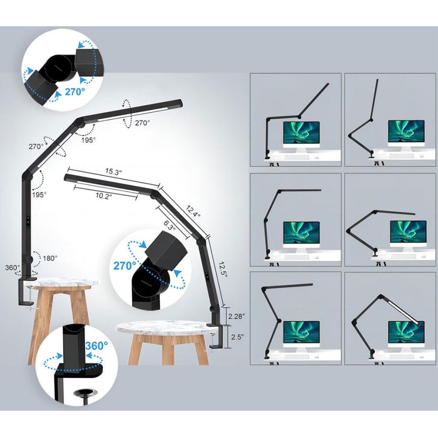 Candeeiro de mesa táctil LED com regulação LED/12W/230V 3000/4000/5000/6500K CRI 92 preto