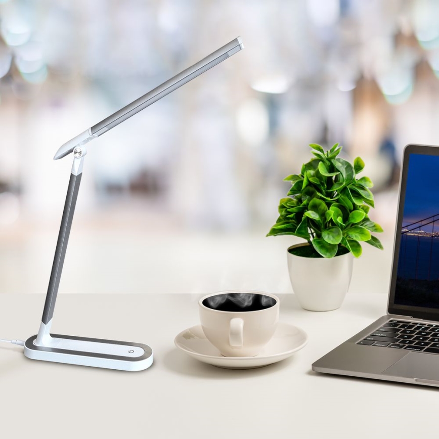 Candeeiro de mesa táctil LED com regulação MADERA LED/7W/230V USB branco