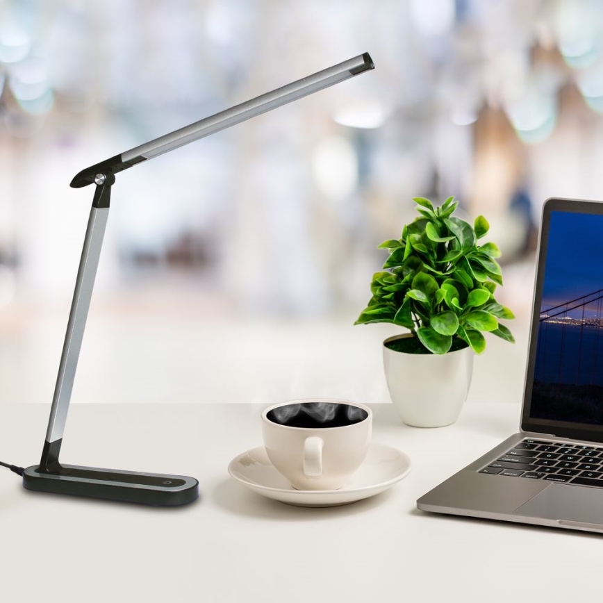 Candeeiro de mesa táctil LED com regulação MADERA LED/7W/230V USB preto