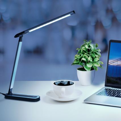 Candeeiro de mesa táctil LED com regulação MADERA LED/7W/230V USB preto
