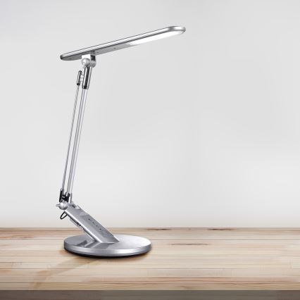 Candeeiro de mesa táctil LED com regulação OPTIMUM LED/7W/230V USB 3000/4000/6000K prateado