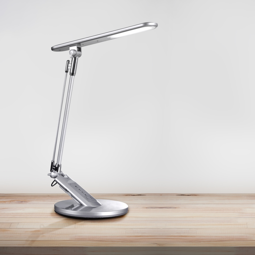 Candeeiro de mesa táctil LED com regulação OPTIMUM LED/7W/230V USB 3000/4000/6000K prateado