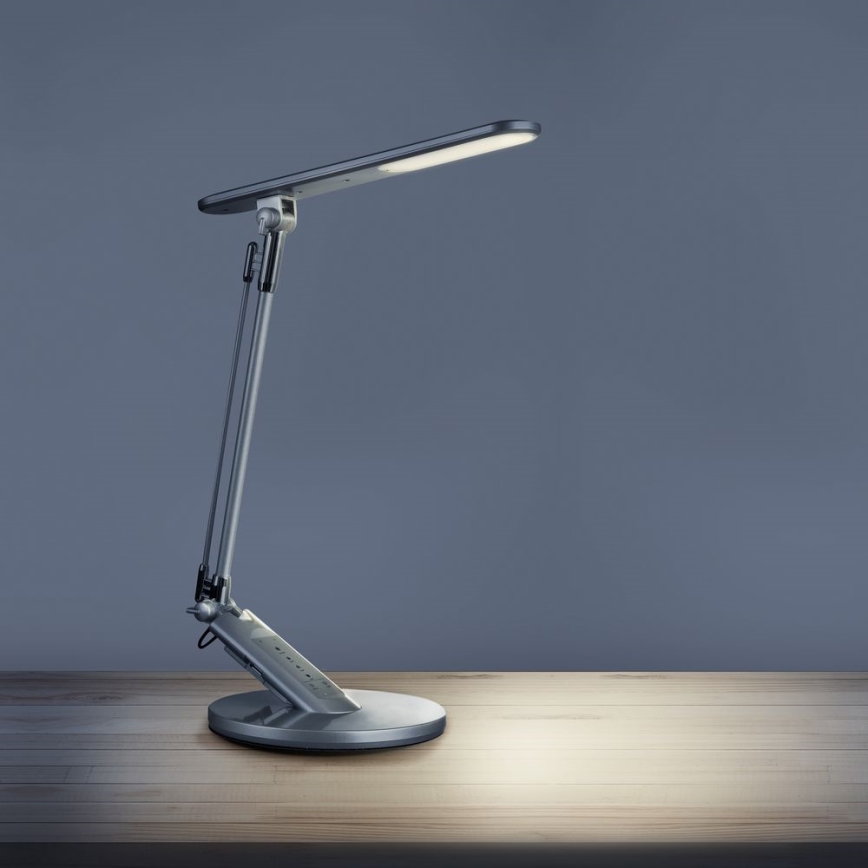 Candeeiro de mesa táctil LED com regulação OPTIMUM LED/7W/230V USB 3000/4000/6000K prateado