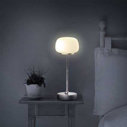 Candeeiro de mesa táctil LED com regulação RIMINI LED/2W/5V USB 2000 mAh cromado mate/branco