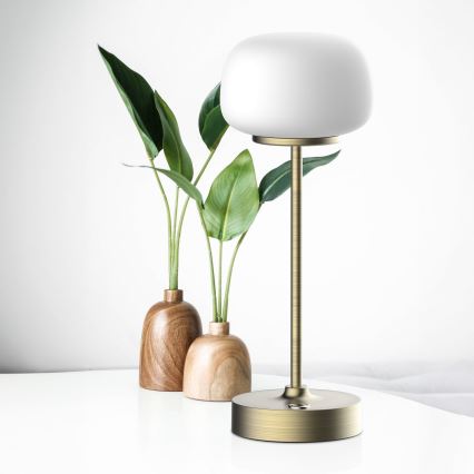 Candeeiro de mesa táctil LED com regulação RIMINI LED/2W/5V USB 2000 mAh dourado/branco