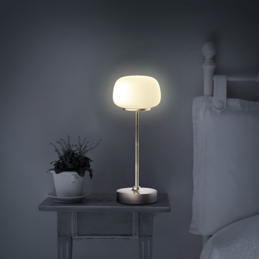 Candeeiro de mesa táctil LED com regulação RIMINI LED/2W/5V USB 2000 mAh dourado/branco