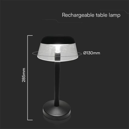 Candeeiro de mesa tátil LED com regulação LED/3W/5V 3000-6000K 1800 mAh preto