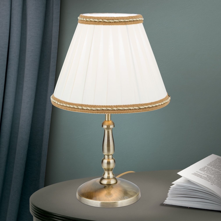 Candeeiro de mesa TONIA 1xE27/60W/230V diâmetro 25 cm branco/bronze