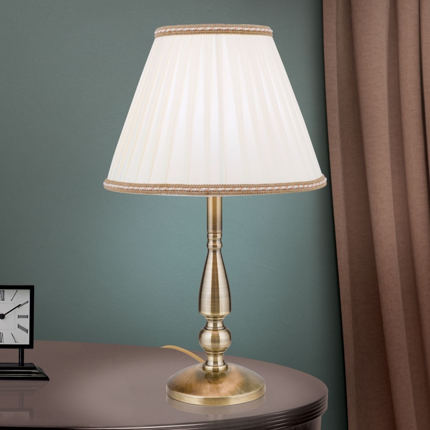Candeeiro de mesa TONIA 1xE27/60W/230V diâmetro 30 cm branco/bronze