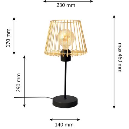 Candeeiro de mesa TORRI 1xE27/15W/230V dourada/preto