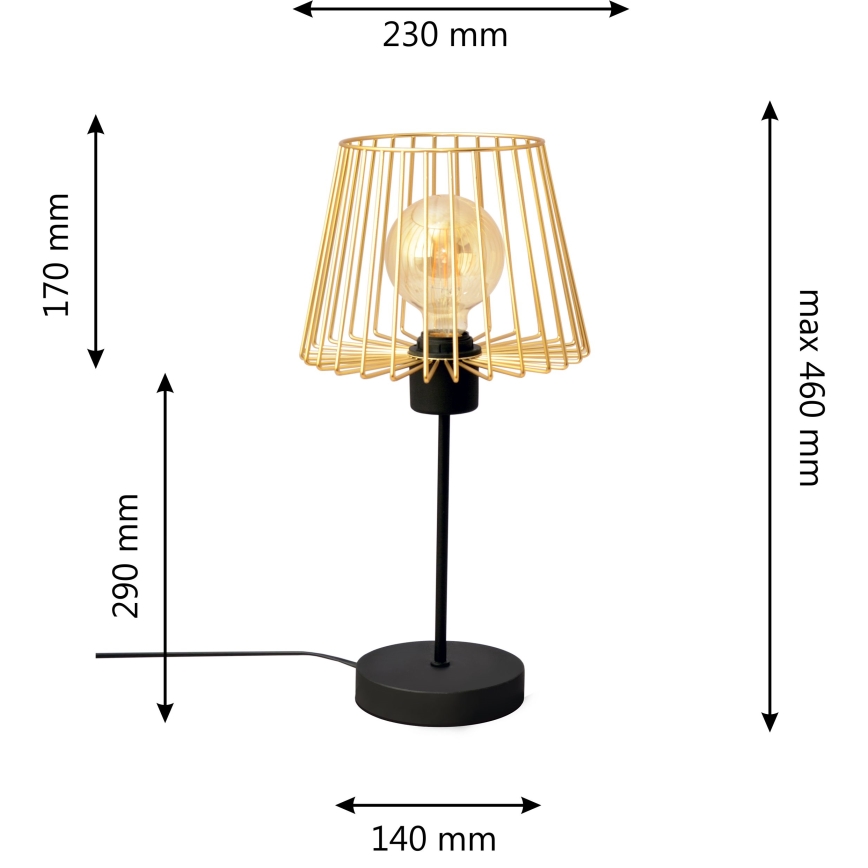 Candeeiro de mesa TORRI 1xE27/15W/230V dourada/preto