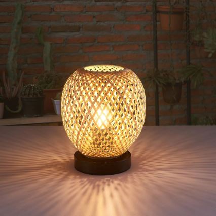 Candeeiro de mesa ZANZIBAR 1xE27/20W/230V diâmetro 18 cm bambu