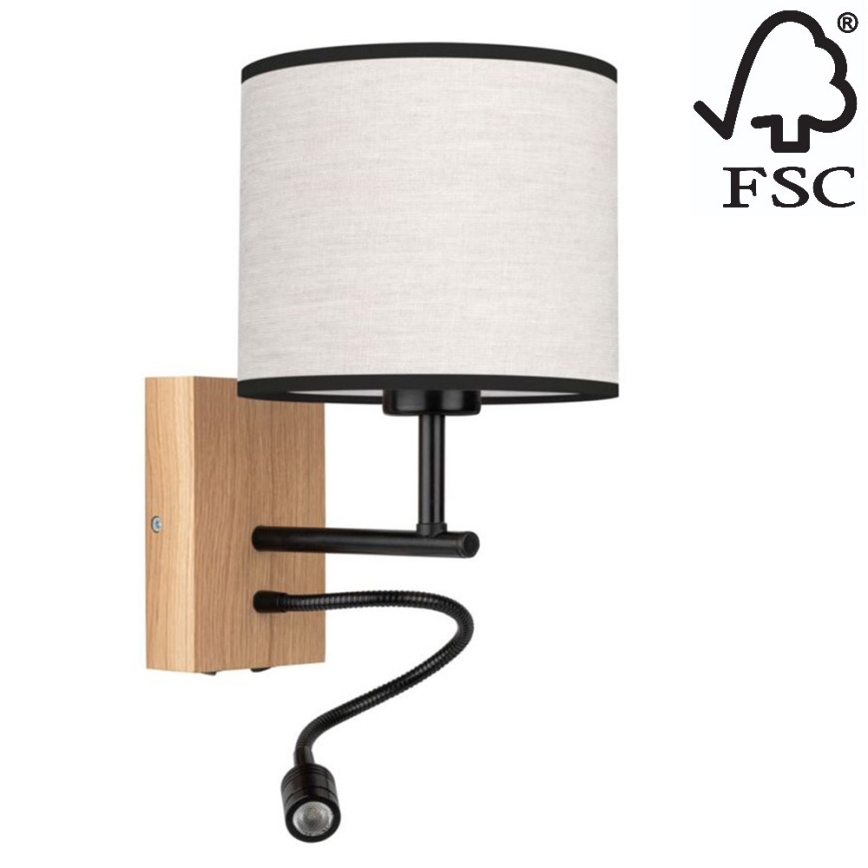 Candeeiro de parede BOHO 1xE27/25W/230V + LED/1W/230V carvalho - certificado por FSC