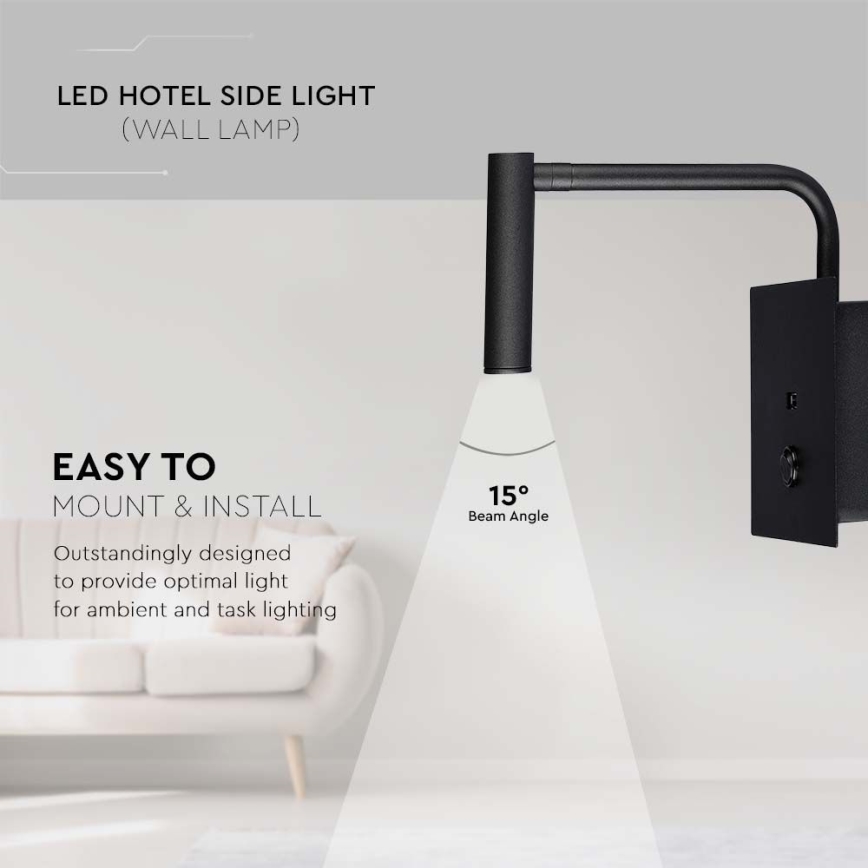 Candeeiro de parede flexível LED com entrada USB LED/3W/230V