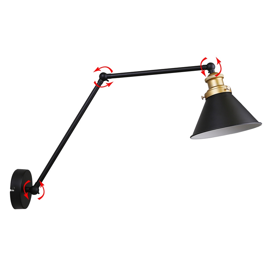 Candeeiro de parede FUNDO 1xE27/40W/230V preto/dourado