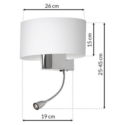 Candeeiro de parede LED CASINO 1xE27/60W/230V + LED/1W/230V branco
