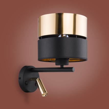 Candeeiro de parede LED HILTON 1xE27/15W/230V + LED/3W/230V latão/preto