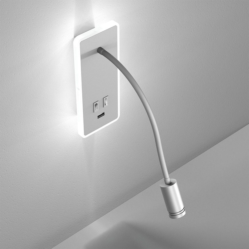 Candeeiro de parede LED pequeno e flexível com entrada USB BASE 1xLED/8W+1xLED/2W/230V branco