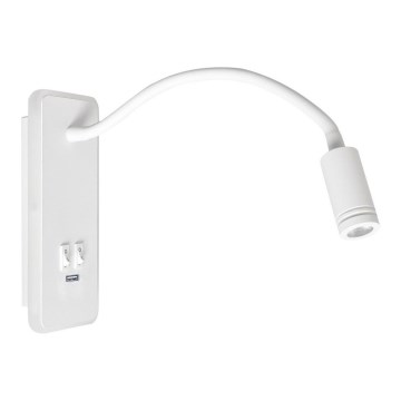 Candeeiro de parede LED pequeno e flexível com entrada USB BASE 1xLED/8W+1xLED/2W/230V branco