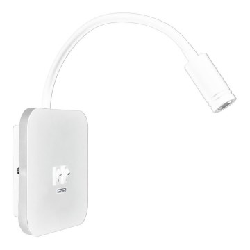 Candeeiro de parede LED pequeno e flexível com entrada USB BASE 1xLED/8W + 1xLED/2W/230V branco