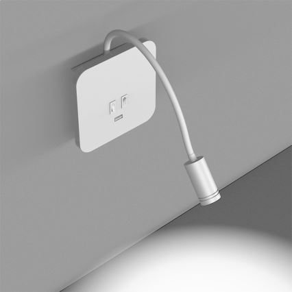 Candeeiro de parede LED pequeno e flexível com entrada USB BASE 1xLED/8W + 1xLED/2W/230V branco