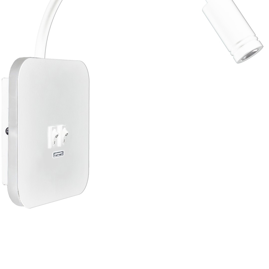 Candeeiro de parede LED pequeno e flexível com entrada USB BASE 1xLED/8W + 1xLED/2W/230V branco