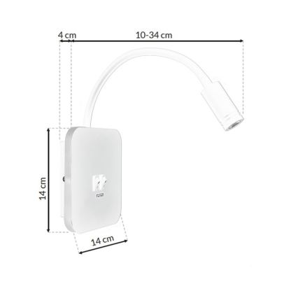 Candeeiro de parede LED pequeno e flexível com entrada USB BASE 1xLED/8W + 1xLED/2W/230V branco
