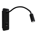 Candeeiro de parede LED pequeno e flexível com entrada USB BASE 1xLED/8W+1xLED/2W/230V preto