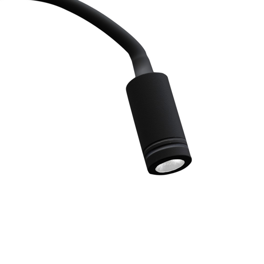 Candeeiro de parede LED pequeno e flexível com entrada USB BASE 1xLED/8W+1xLED/2W/230V preto