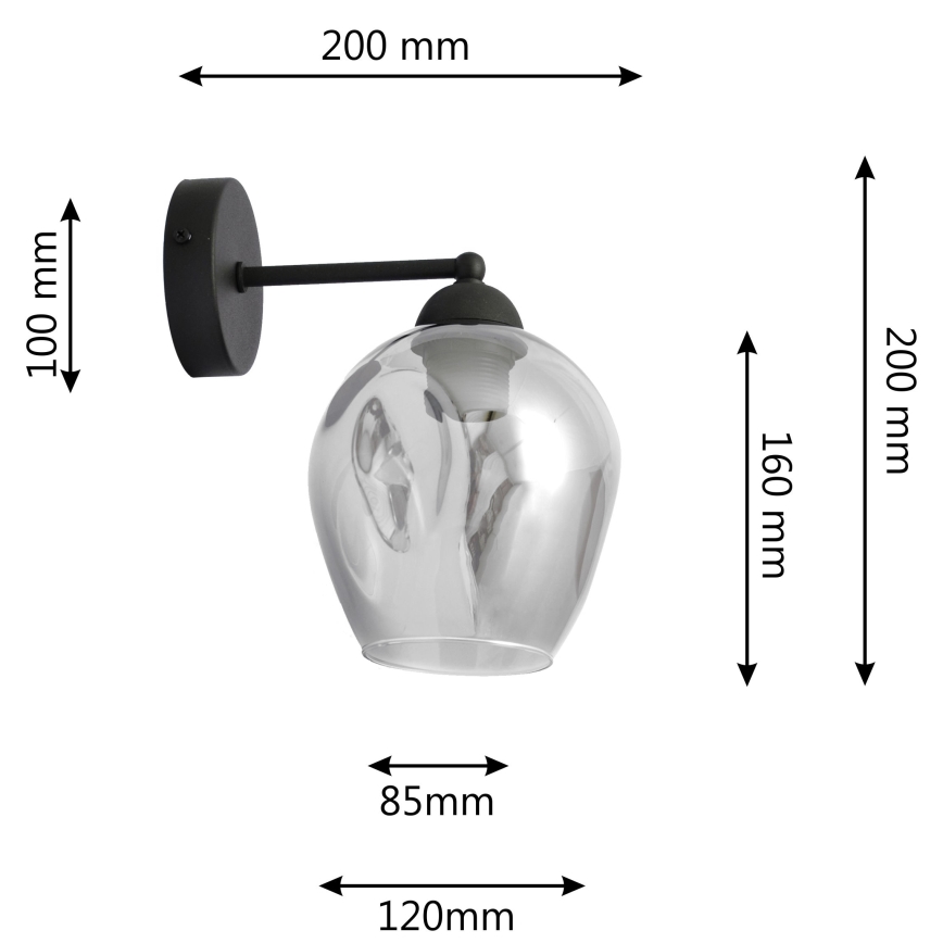 Candeeiro de parede LILI 1xE27/15W/230V preto/cinzento
