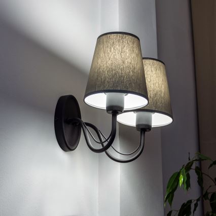 Candeeiro de parede MALBO 2xE27/15W/230V cinzento/preto