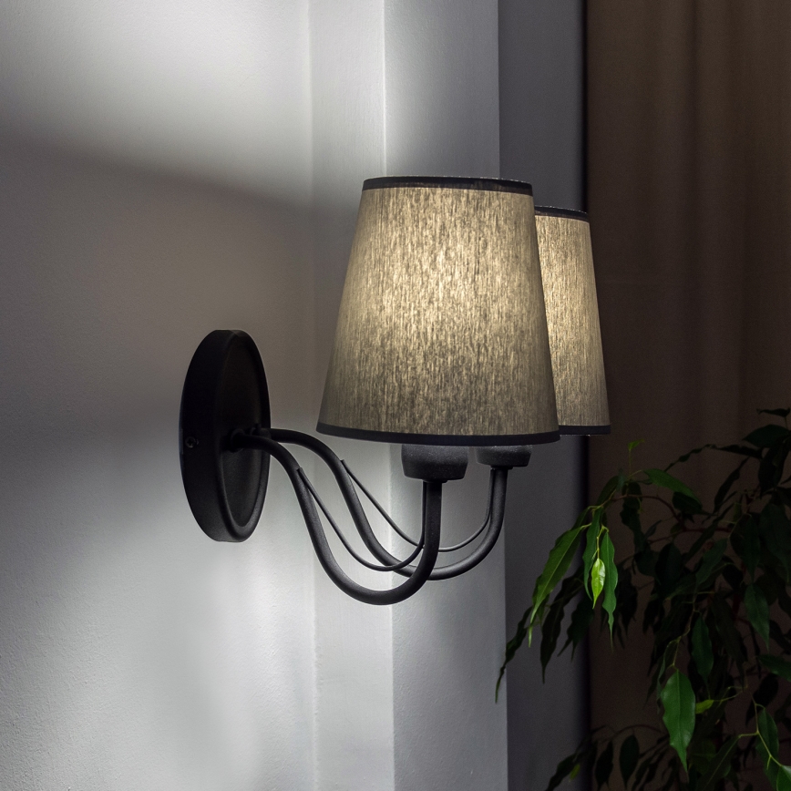 Candeeiro de parede MALBO 2xE27/15W/230V cinzento/preto