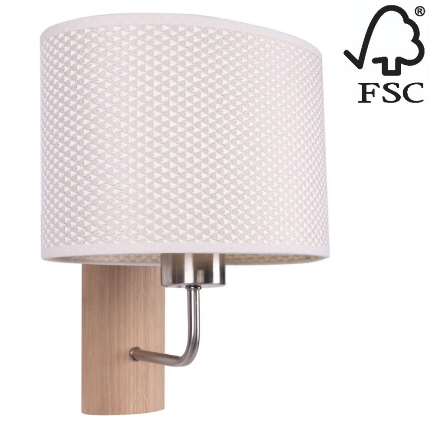 Candeeiro de parede MERCEDES 1xE27/25W/230V creme/carvalho – FSC certificado