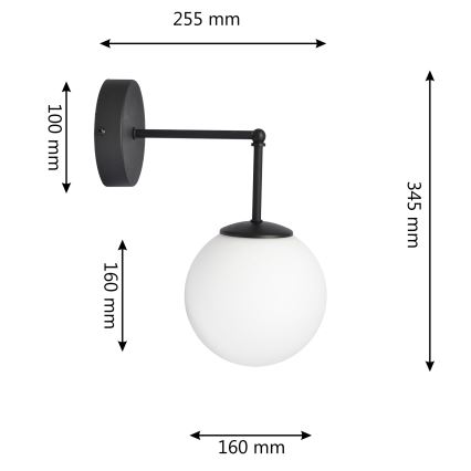 Candeeiro de parede MOON 1xE27/15W/230V preto