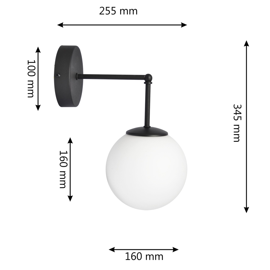 Candeeiro de parede MOON 1xE27/15W/230V preto