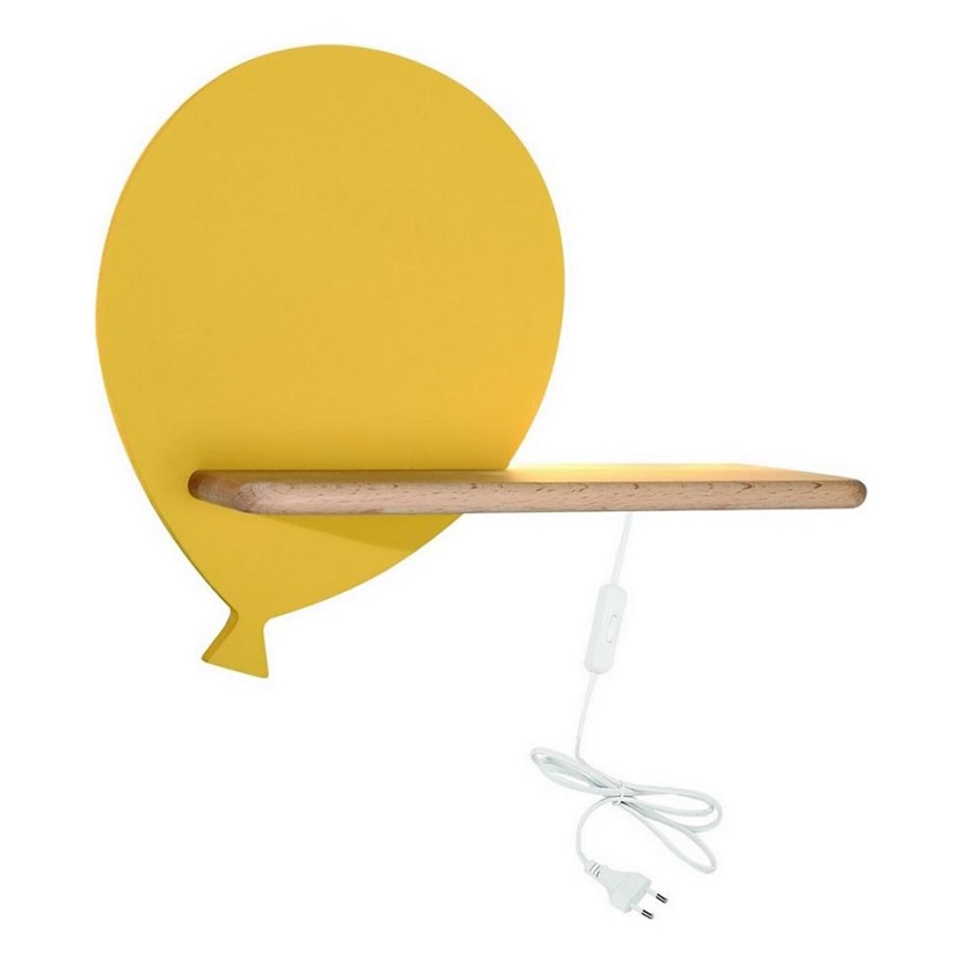 Candeeiro de parede para criança LED com prateleira BALLOON LED/4W/230V amarelo/madeira