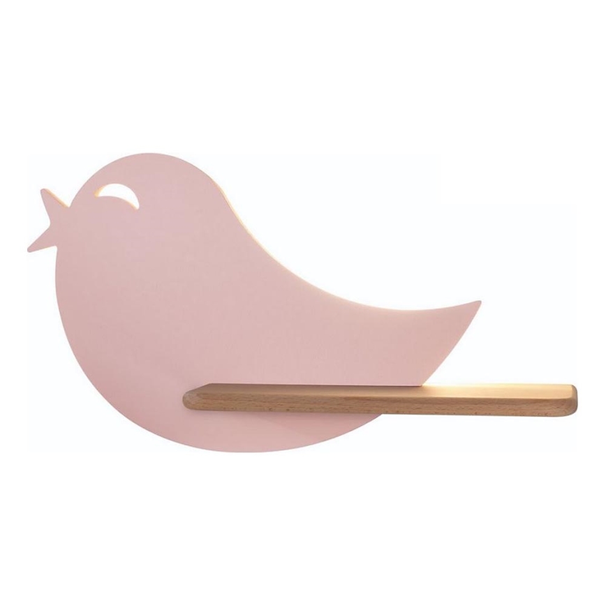 Candeeiro de parede para criança LED com prateleira BIRD LED/5W/230V rosa/madeira