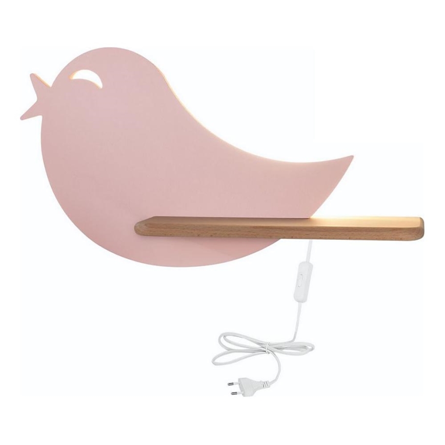 Candeeiro de parede para criança LED com prateleira BIRD LED/5W/230V rosa/madeira