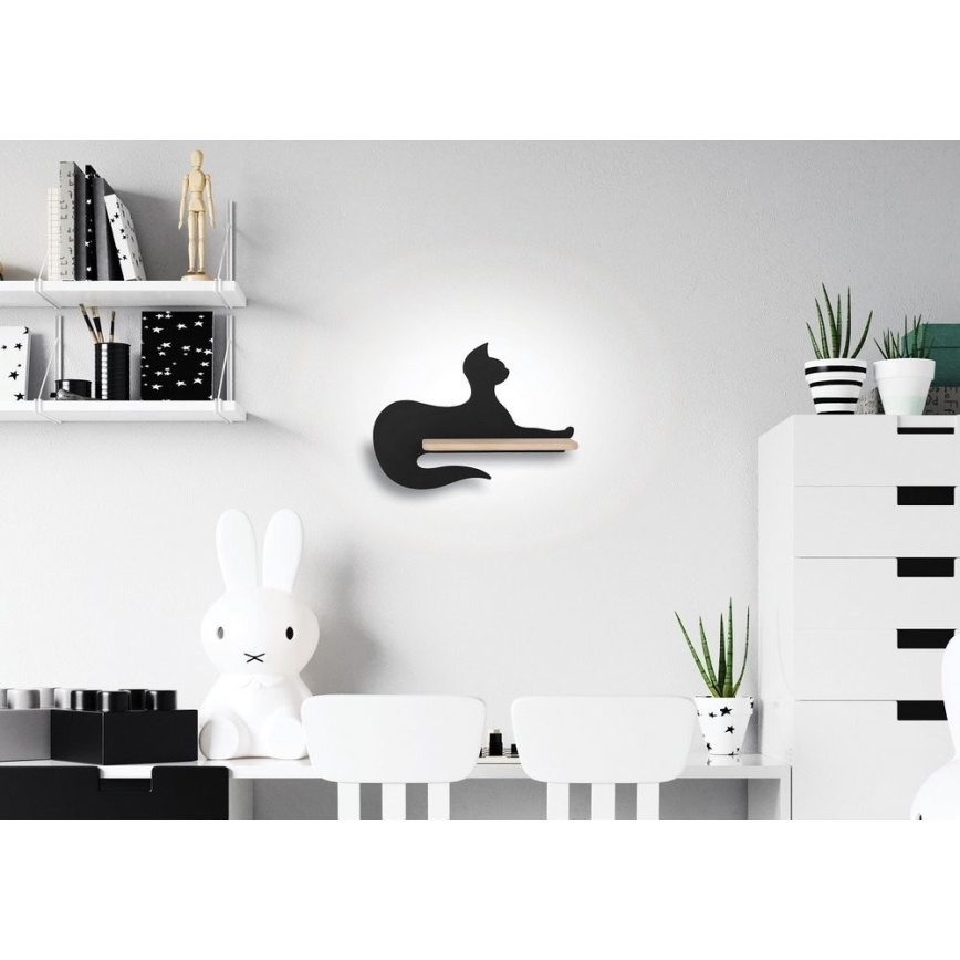 Candeeiro de parede para criança LED com prateleira BLACK CAT LED/5W/230V - certificado FSC