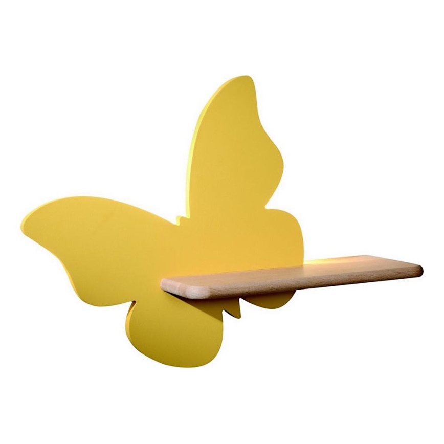 Candeeiro de parede para criança LED com prateleira BORBOLETA LED/5W/230V amarelo/madeira