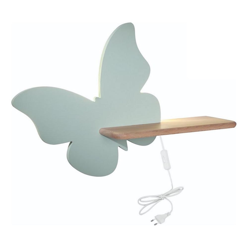 Candeeiro de parede para criança LED com prateleira BORBOLETA LED/5W/230V verde/madeira