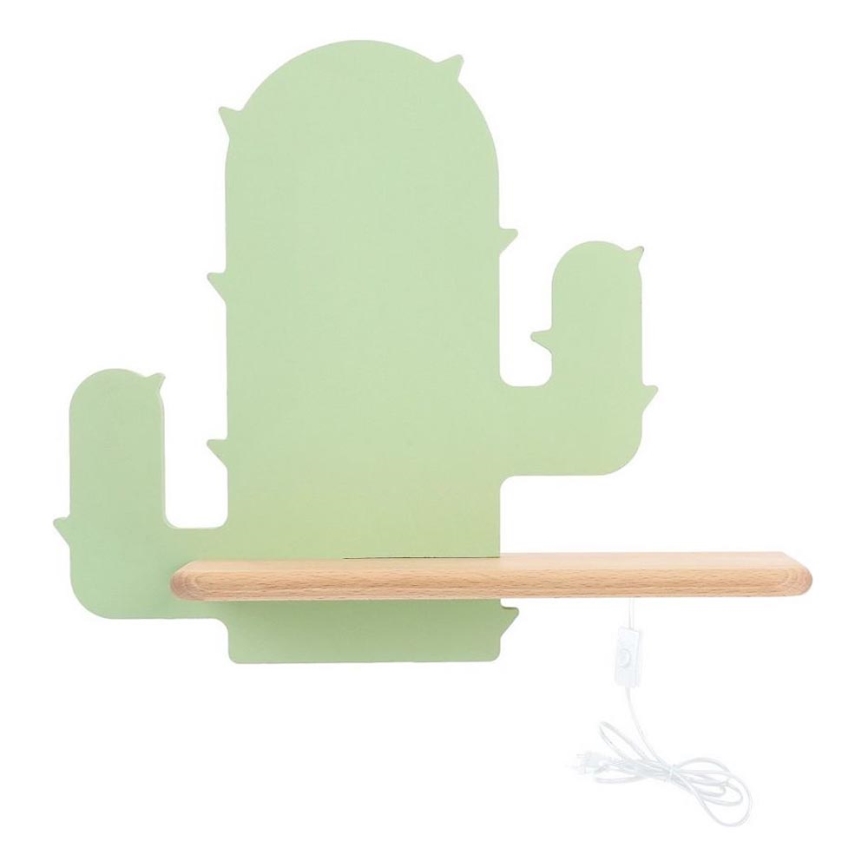 Candeeiro de parede para criança LED com prateleira CACTUS LED/4W/230V verde/madeira