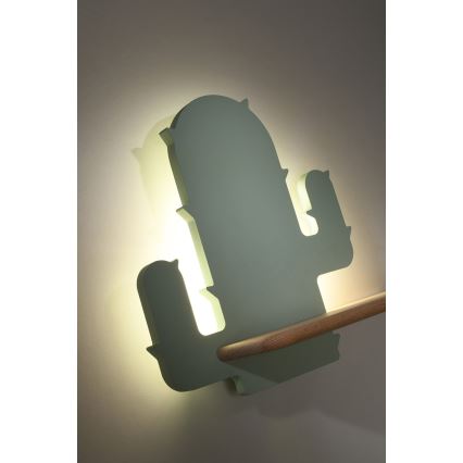 Candeeiro de parede para criança LED com prateleira CACTUS LED/4W/230V verde/madeira