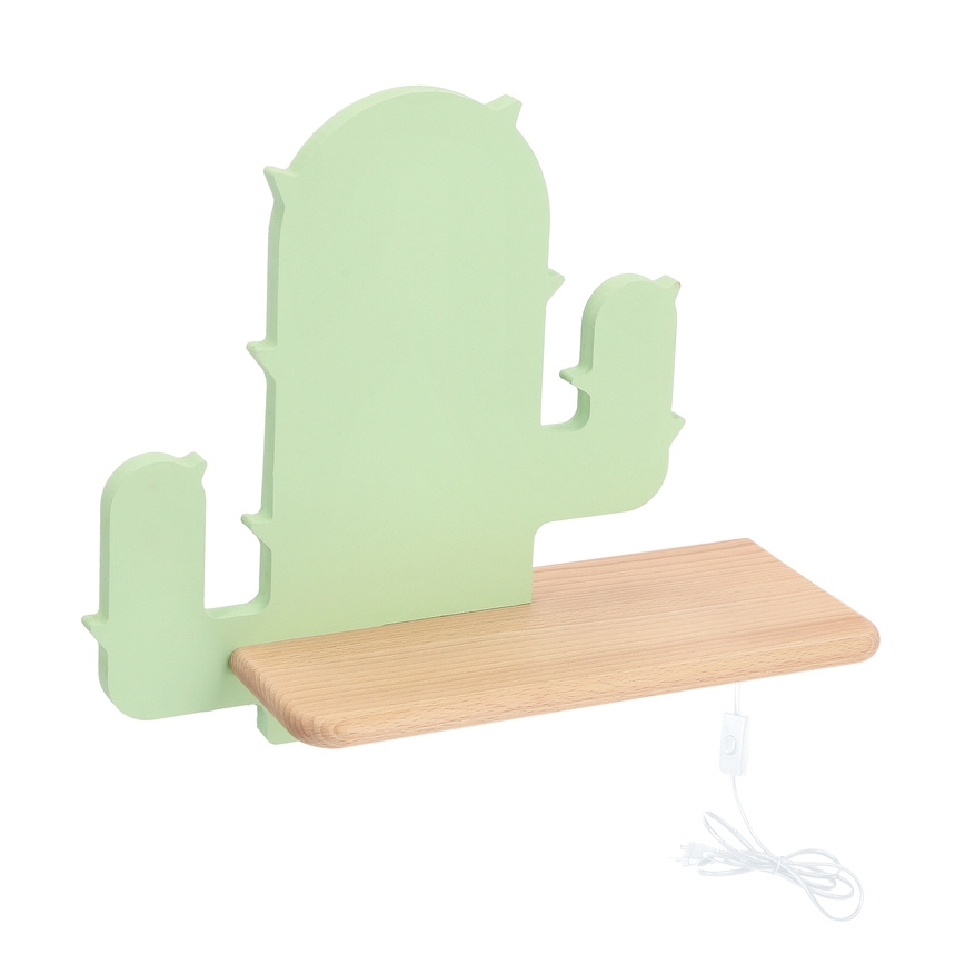 Candeeiro de parede para criança LED com prateleira CACTUS LED/4W/230V verde/madeira