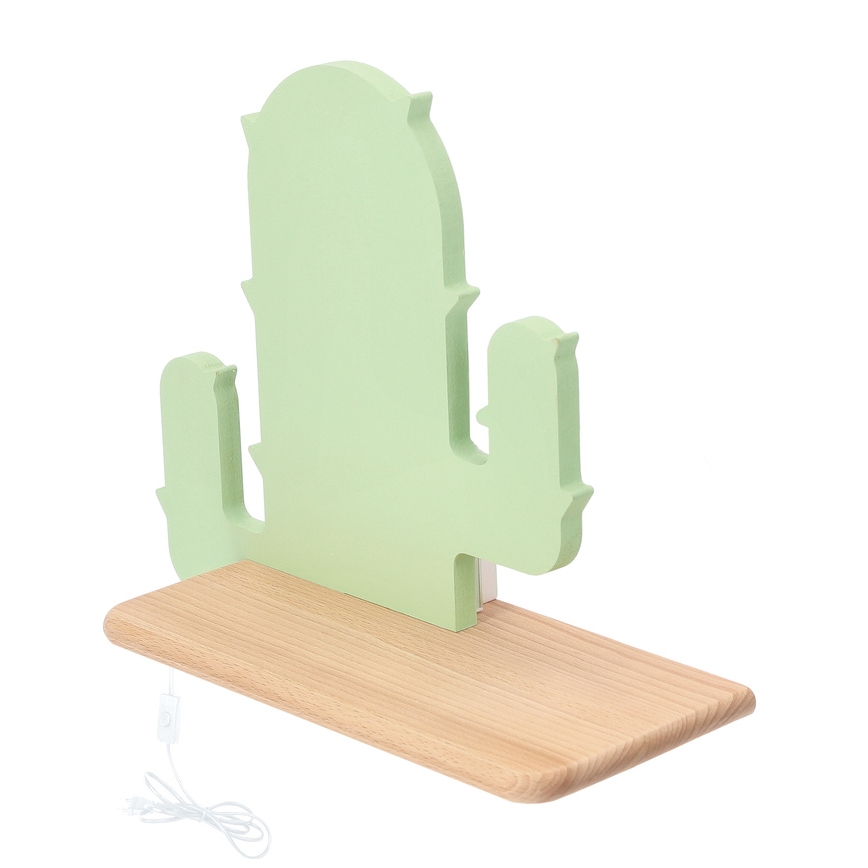 Candeeiro de parede para criança LED com prateleira CACTUS LED/4W/230V verde/madeira