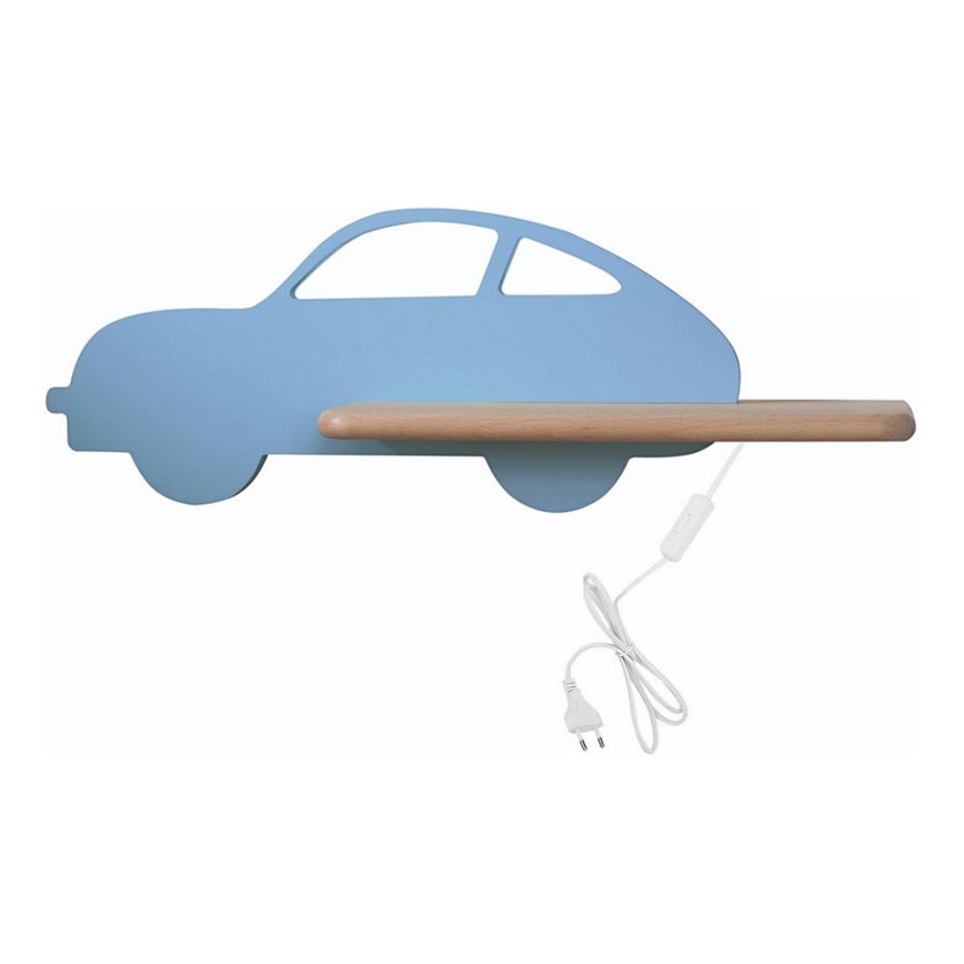 Candeeiro de parede para criança LED com prateleira CAR LED/5W/230V azul/madeira