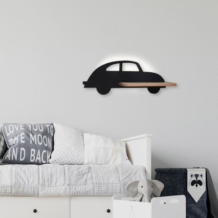 Candeeiro de parede para criança LED com prateleira CAR LED/5W/230V preto/madeira