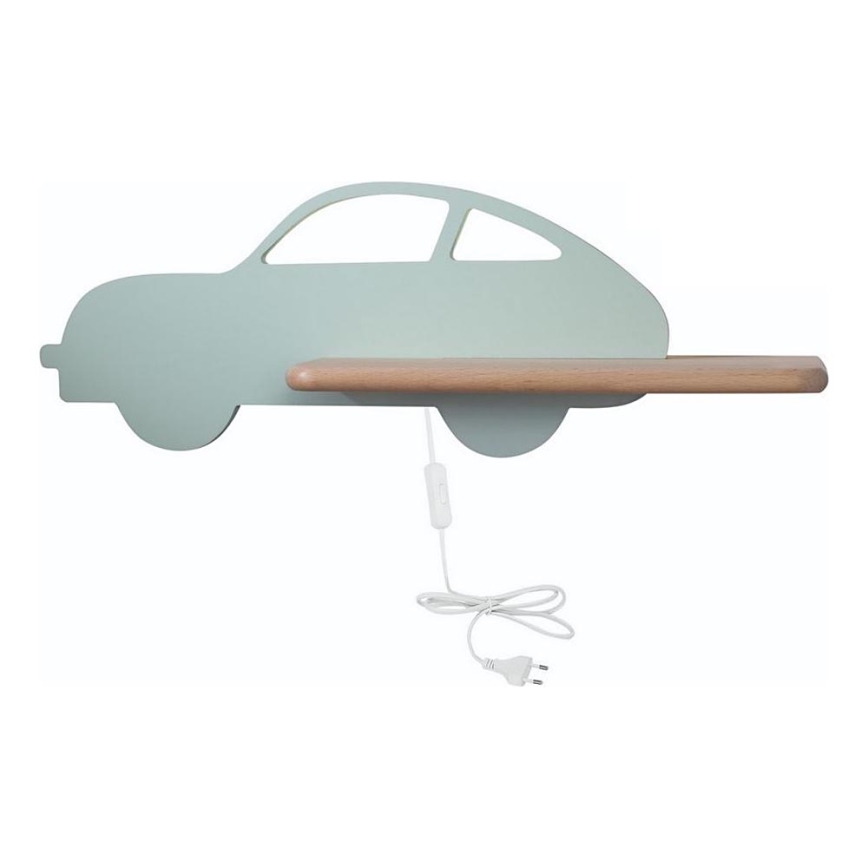 Candeeiro de parede para criança LED com prateleira CAR LED/5W/230V verde/madeira